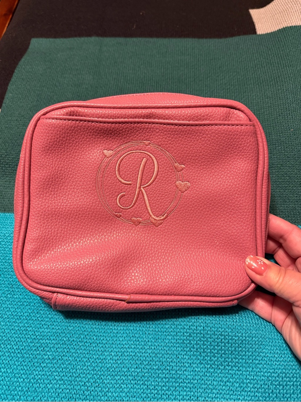 Thirty-One Organizing Zip Case with Embossed 'R' - color is a dusty pink